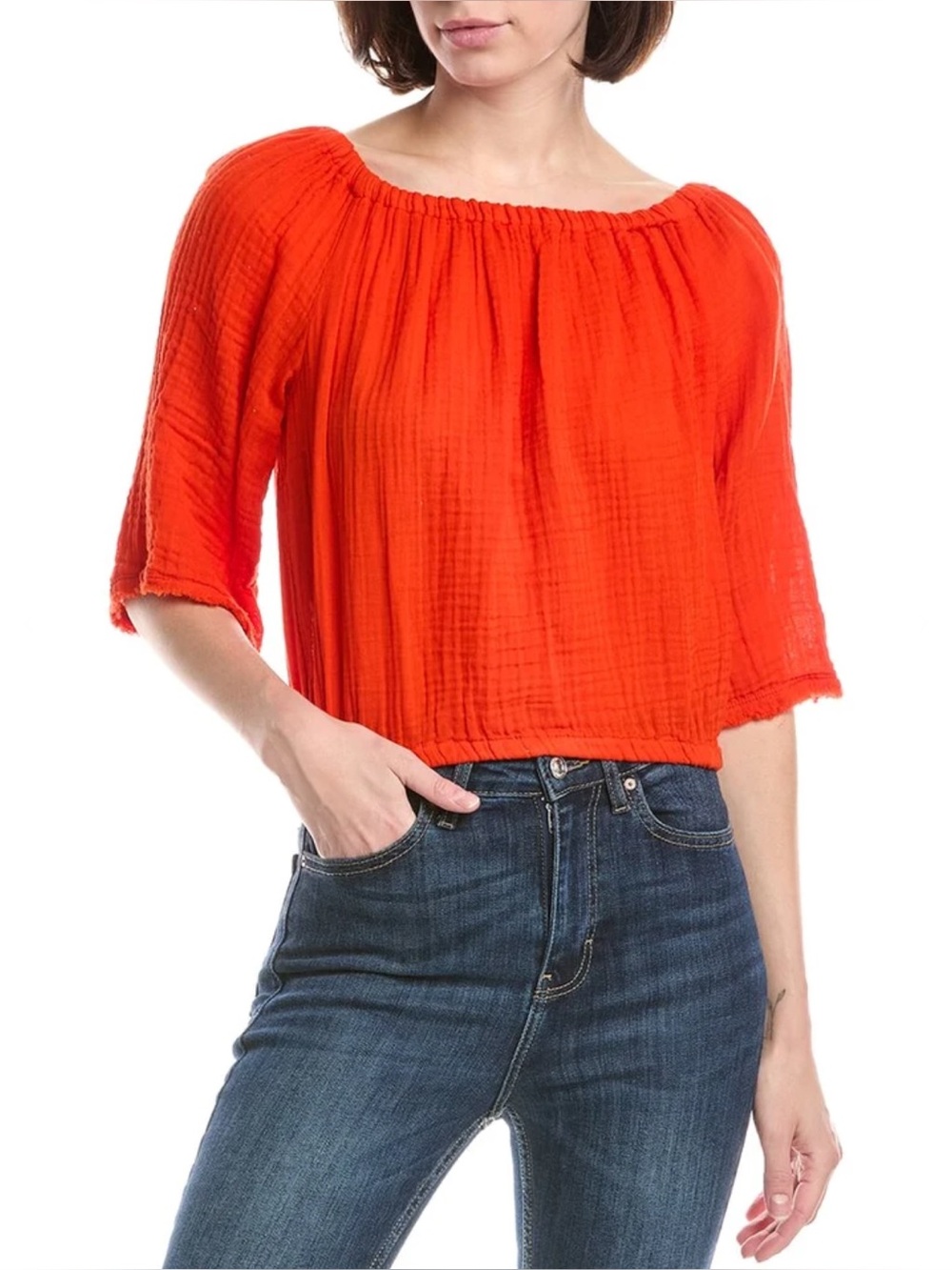 Michael Stars Isabel Off Shoulder Gauze Blouse Red Size XL